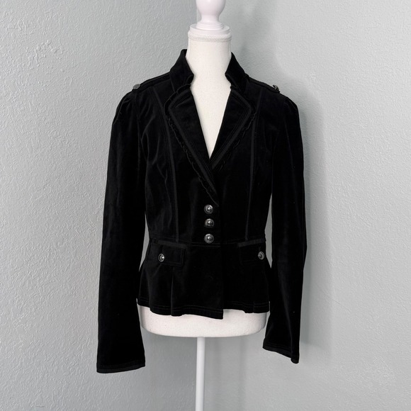 White House Black Market Jackets & Blazers - White House Black Market Black Velvet Military Peplum Blazer Jacket Size 6